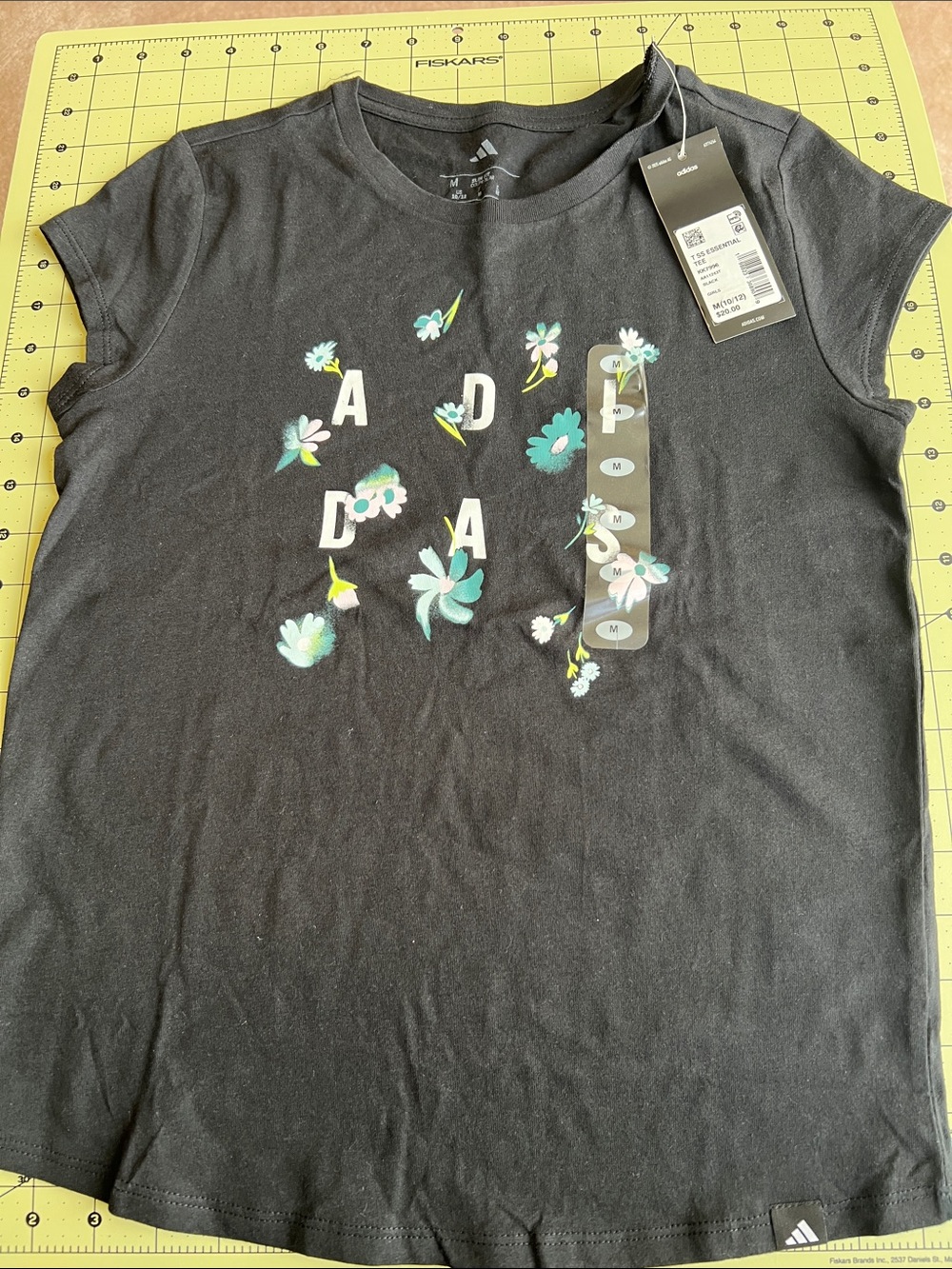 adidas Black Tee with Aqua Floral Logo